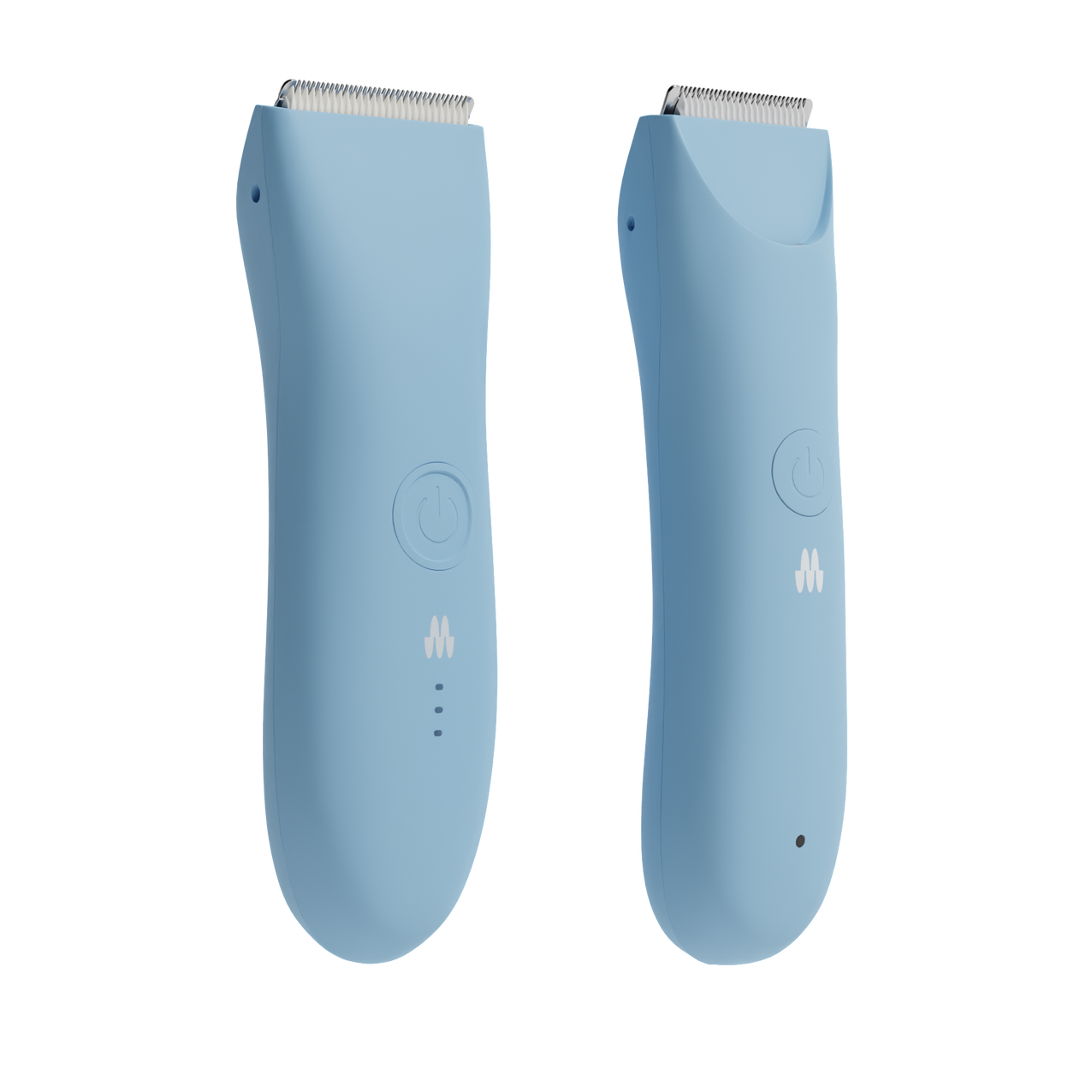 Blue cordless electric hair clippers with adjustable blades and power button, ideal for home grooming and professional use.