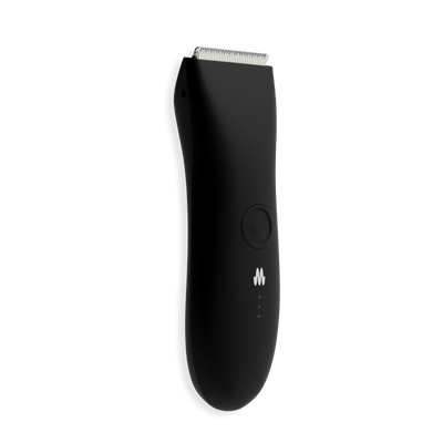 Sleek black rechargeable electric hair clipper with ergonomic design, power button, and stainless steel blades for precise cutting.