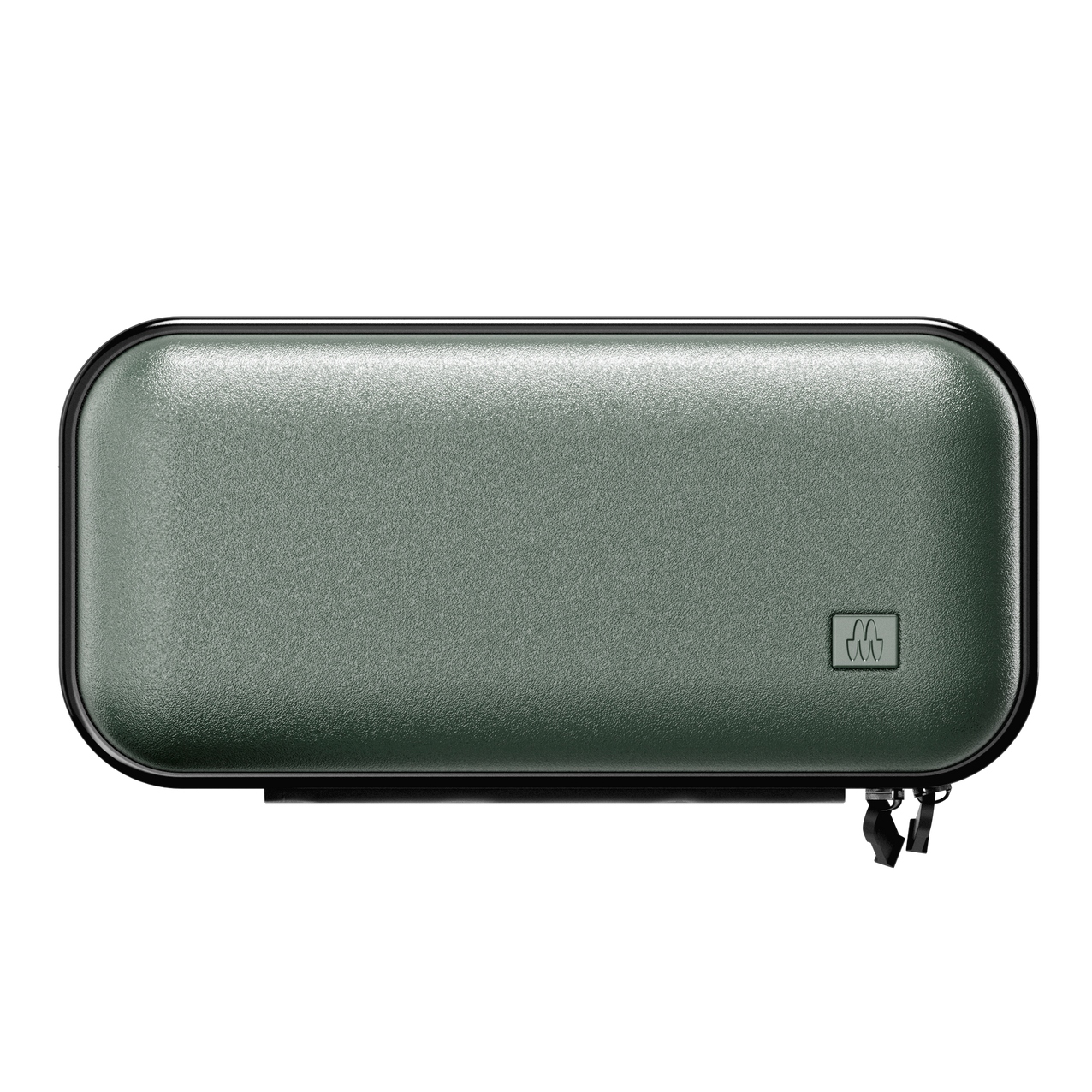 Green textured rectangular travel case for grooming and skincare products with a zip closure.