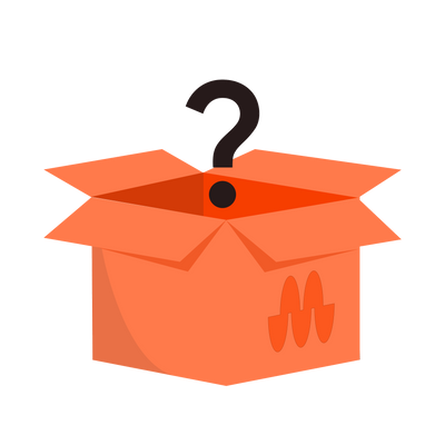 Orange open box with a black question mark floating above it on a black background.